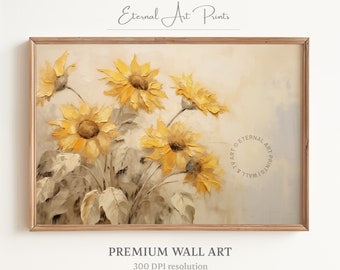 Vintage Sunflower Oil Painting Print, Rustic Farmhouse Decor (Digital Print) | W073