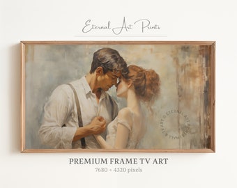 Art TV cadre Samsung, couple d'amoureux, tension avant un baiser, peinture de campagne romantique, art de la ferme vintage, téléchargement numérique | TV001
