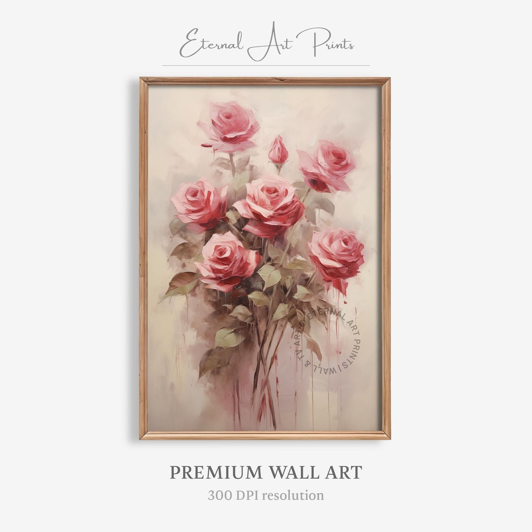 Printable Rose Bouquet Art, Blooming Red Roses, Classic Floral Painting ...