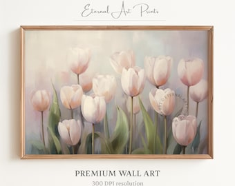 Vintage Tulip Oil Painting, Farmhouse Style Floral Print (Digital Print) | W332