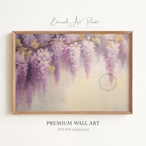 Printable Wisteria Art, Blooming Purple Wisteria, Classic Floral Painting, Late Summer Art, Vintage Farmhouse Decor, Digital Print | W325