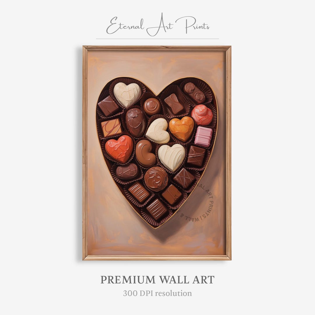 Printable Chocolate Art, Heart-shaped Chocolate Box, Candy Painting