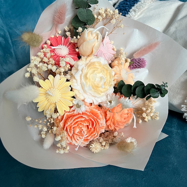 Kerzen Blumenstrauß mit Trockenblumen für besondere Anlässe wie Muttertag Geburtstag Hochzeit Jubiläum Ewiger Blumenstrauß personalisiert