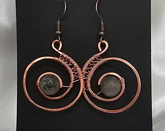 Spiral Hoop | Bloodstone Copper Earrings | Handmade