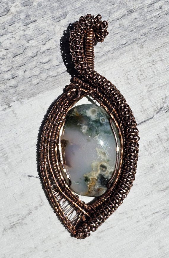 Spun Copper Wrapped Moss Agate