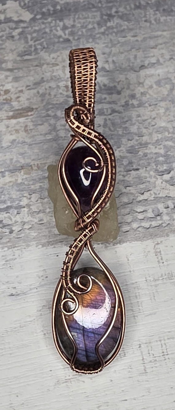 Labradorite and Amethyst Copper Pendant
