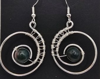 Sterling Silver | and Ocean Jasper | Handmade | Hoop | Earrings
