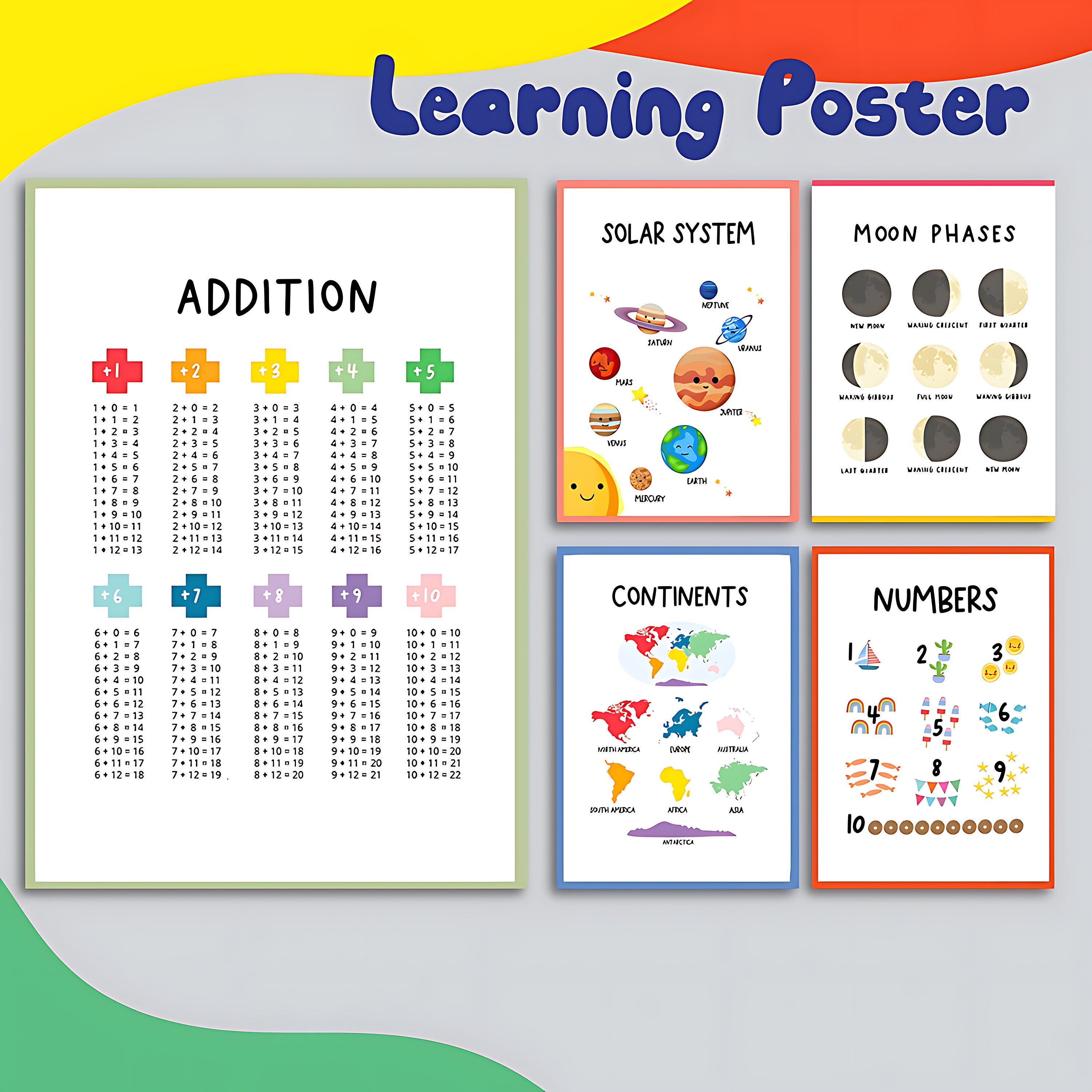 Set of 24 Alphanumeric Shapes Colors Education Kids Posters Nursery ...
