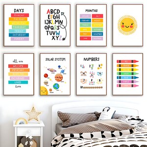 Set of 24 Alphanumeric Shapes Colors Education Kids Posters Nursery ...