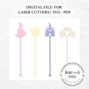 Agitateurs de boisson princesse fichier PDF SVG | Laser CNC Glowforge Beambox