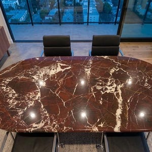 Red Marble Dining Table,Oval Luxury Conference Table, Rosso Levanto Marble Office Desk, Mid Century Modern Executive Table, Custom Furniture image 2