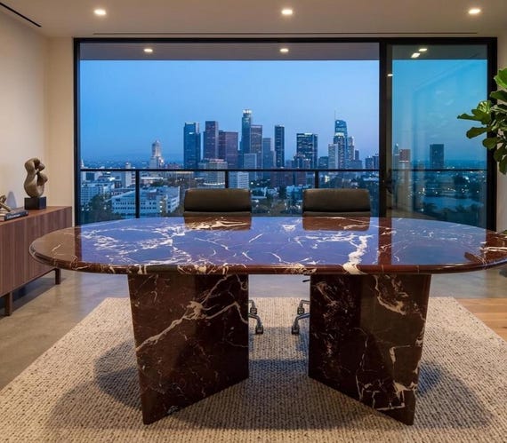 Red Marble Dining Table,Oval Luxury Conference Table, Rosso Levanto Marble Office Desk, Mid Century Modern Executive Table, Custom Furniture