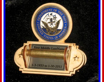 21 Gun Salute Military Funeral Bullet Shell Casing Display Holder, Army, Navy, Marine, Air Force, 30-06 casing