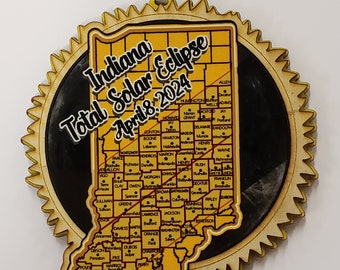 Indiana Total Eclipse ornament 2024, Wood laser cut.
