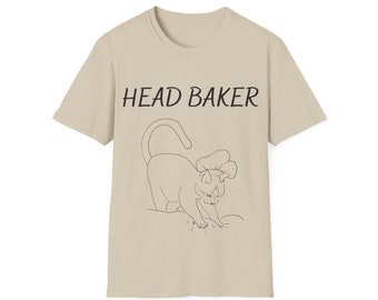 Camiseta unisex Meow Head Baker - Camiseta gráfica de gato hilarante para amantes felinos / Camisa de gatito divertido para hombres y mujeres
