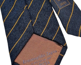 Vintage Ermenegildo Zegna Lancia Tie 2003 Navy Blue Gold Striped Necktie Luxury Italian Designer Mens Tie Automotive Racing Collector Gift