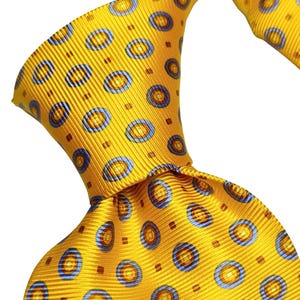Vintage Ted Lapidus Silk Tie Bright Yellow & Blue Geometric Medallion Necktie 2000s French Designer Tie Wide Classic Power Men's Luxury Gift