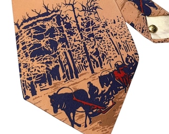 Vintage 70s 100% Silk Tie Western Horse & Forest Print, Wide Retro Necktie, Perfect Condition, Unique Statement Accessory