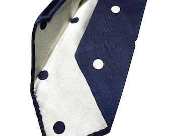 Rare 50s Vintage Italian Tie Handcrafted Roma Pure Silk Unlined Slim Necktie Navy Blue with White Polka Dots Collector's Piece FREE SHIPPING