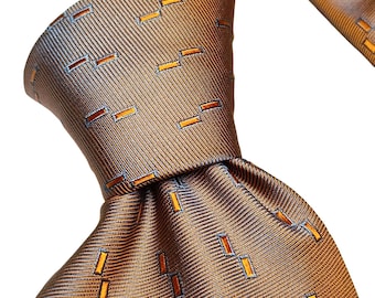 Cravate vintage Barton Moda en soie, jacquard géométrique bronze et ambre, années 90-2000, cravate italienne faite main, 9,5 cm de large, cadeau de luxe pour cadre supérieur, état neuf.
