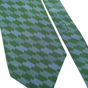 Ultra Rare Vintage Yves Saint Laurent Silk Tie by 70s 80s Wide 12 cm Designer Necktie YSL Paris Green & Blue Geometric Archive Museum Quality image 4