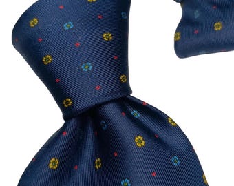 Extremely rare Vintage E. MARINELLA Napoli Silk Tie Rare Collaboration 2000s Navy Blue Floral Micro-Pattern 9.5 cm Wide, MINT Condition
