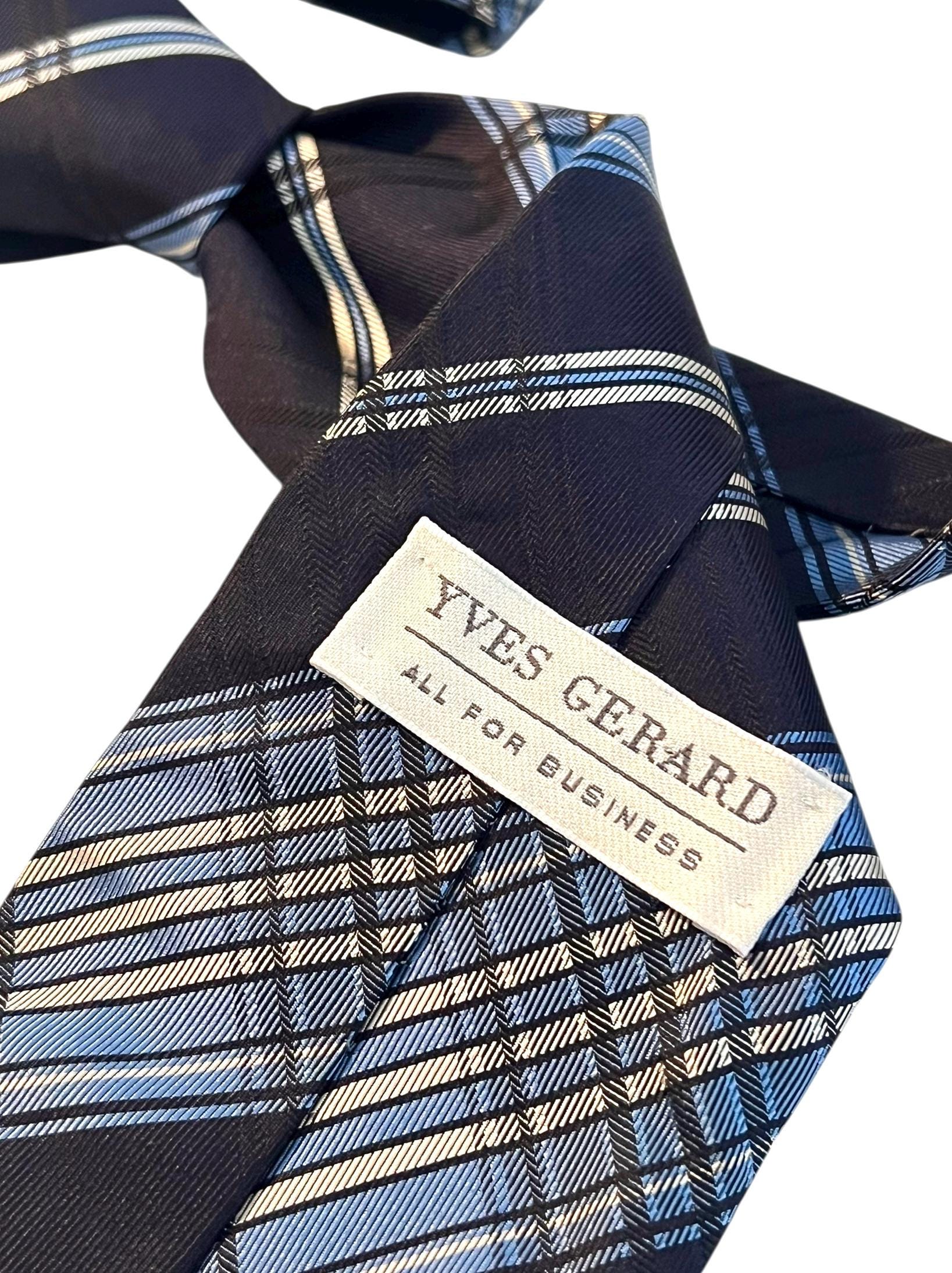 Cravate Yves Gerard 100% Soie - Bleu à Pois - Occasion Vintage - Fabriquée En Italie