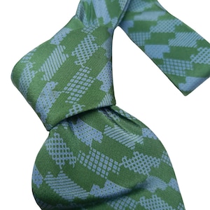 Ultra Rare Vintage Yves Saint Laurent Silk Tie by 70s 80s Wide 12 cm Designer Necktie YSL Paris Green & Blue Geometric Archive Museum Quality image 6