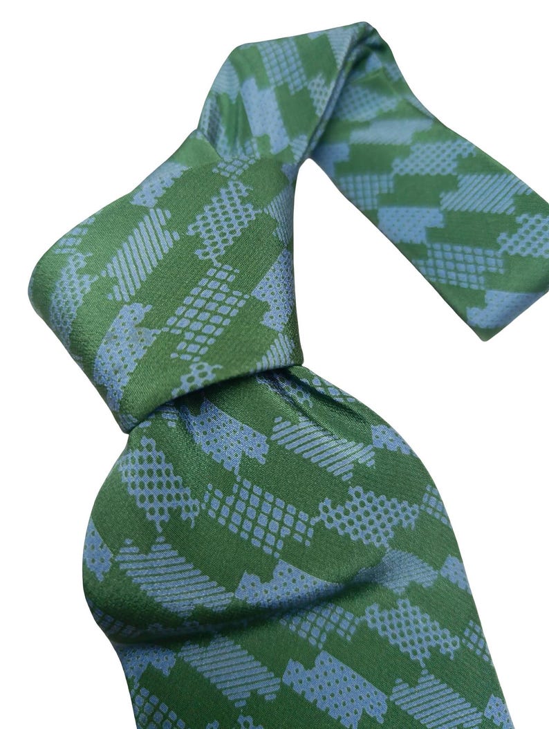Ultra Rare Vintage Yves Saint Laurent Silk Tie by 70s 80s Wide 12 cm Designer Necktie YSL Paris Green & Blue Geometric Archive Museum Quality image 6