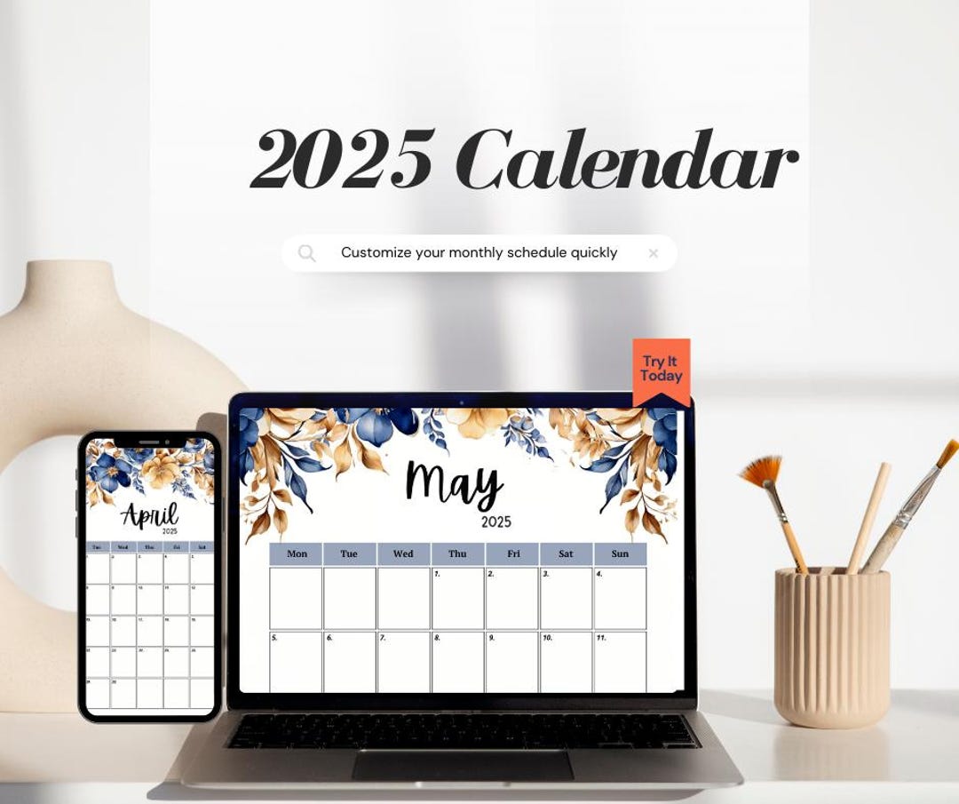 2025 Digital Calendar With Floral Design Customizable Planner Elegant ...