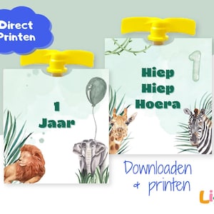 Direct Download | Knijpfruit Wikkel 1 jaar | Jungle Thema | Traktatie Jongen | Printable PDF | Groen Aquarel | Meteen Printen