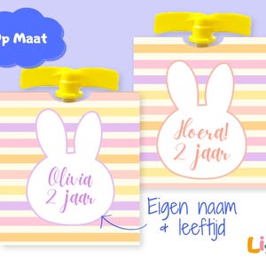 Squeezable Fruit Wrap with Name & Age | Bunny Treat Girl | Personalized Treat Labels | Printable DIY | Colorful Stripes