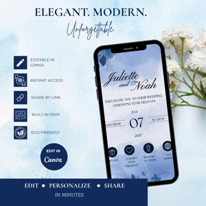 Navy Blue Wedding Invitation • with RSVP cards and timeline • Elegant digital wedding invitation