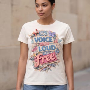 My Voice Is Not Loud It Is Free PNG, Feminist Quote Design, Vintage Patchwork Typography, Sublimation, T-Shirt Design Download