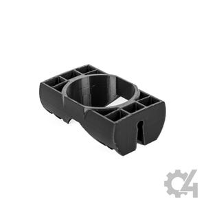 May include: A black 3D printed plastic component featuring a central circular opening surrounded by a rectangular frame with internal grid-like support structures and a vertical slot on the side, displaying a C4 gear logo in the corner.