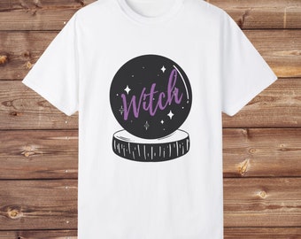 Witch Crystal Ball T-Shirt - White (Unisex) Witchcraft, Female, Cool, Hippie, Magic, Slogan