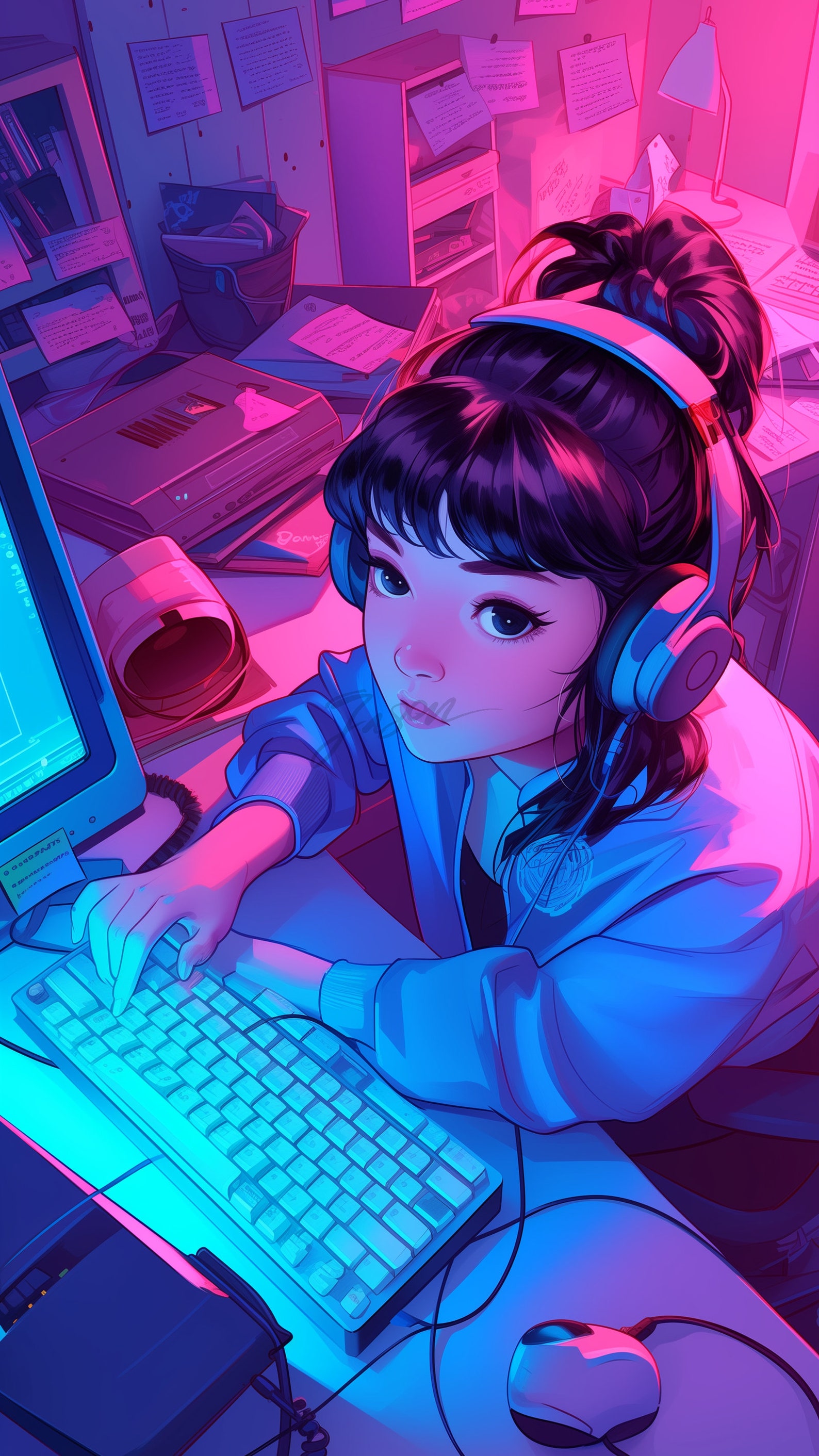 Set of 4 Mobile Kawaii Anime Wallpaper, Synthwave, Vaporwave, Outrun
