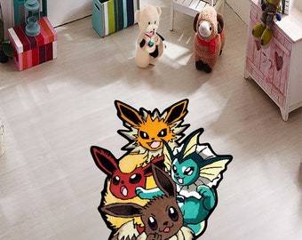 Evvee evolution, Eevee Vaporeon Espeon Sylveon Leafeon, Japanese Anime Rug, Umbreon Handmade Non-slip Area Rug, Alfombra Pokémon Vaporeon