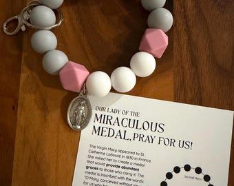 Decade Rosary Keychain Wristlet, Catholic Decade Rosary, Silicone Beads, Miraculous Medal, Prayer Gift