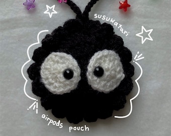 crochet susuwatari airpods mini pouch airpods handmade case cute soot sprite stars studio ghibli gift present accessories