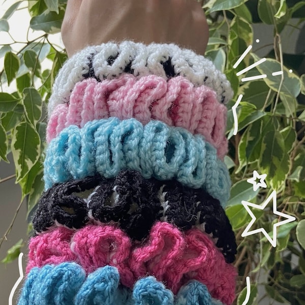 crochet scrunchie cute ruffled hair accessory bracelet blue pink white black hair tie gift present