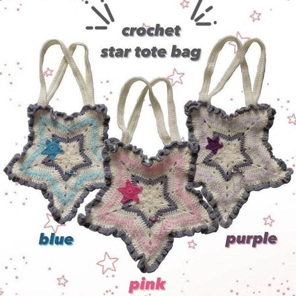 crochet star tote bag cute colourful star shaped y2k bag present gift