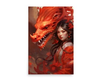 Power and Grace: Year of the Dragon Wall Art featuring Girl and Dragon