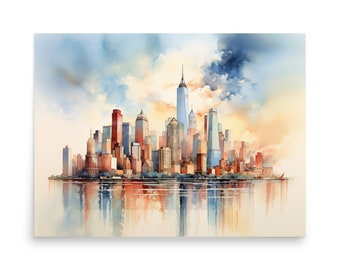 New York Citys silhuett: Akvarell väggkonst