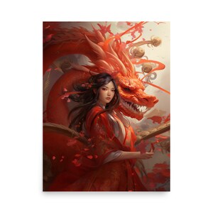 Year of the Dragon Wall Art Poster: Girl and Dragon Fantasy Artwork