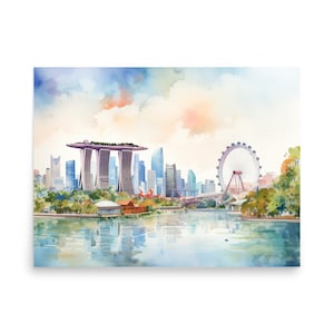 Skyline van Singapore: aquarel kunst aan de muur