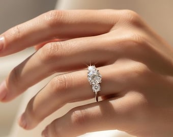 Bague trilogie en or 14 carats avec diamant de laboratoire de 1 carat, bague de fiançailles pour femme, bague en diamant, cadeau d'anniversaire pour épouse