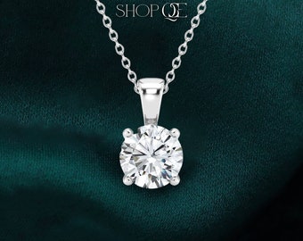Collana con solitario da 1 carato creato in laboratorio, pendente in oro 14 carati, collana con diamante solitario, collana da damigella d'onore, regalo di nozze per lei