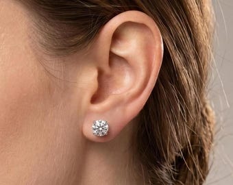 Boucles d'oreilles puces en or 14 carats avec diamants de laboratoire certifiés IGI, diamants ronds de 0,5 à 5 carats, fermoir à vis, cadeau pour elle