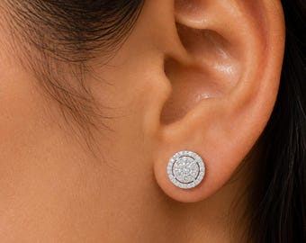 Boucles d'oreilles pendantes serties de diamants de laboratoire en argent sterling 925 | 0,50 carat, FG, SI, rondes, fermoir poussette | Cadeau d'anniversaire pour elle